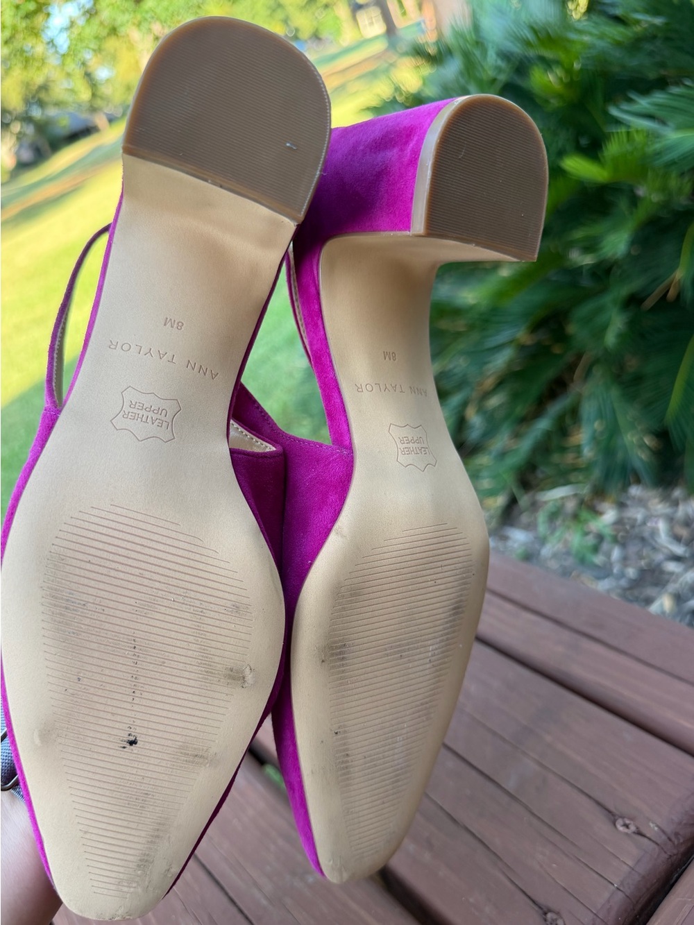 Ann Taylor Fuchsia Suede Block Heel Slingback Pumps 8M $158 Retail - Picture 6 of 9